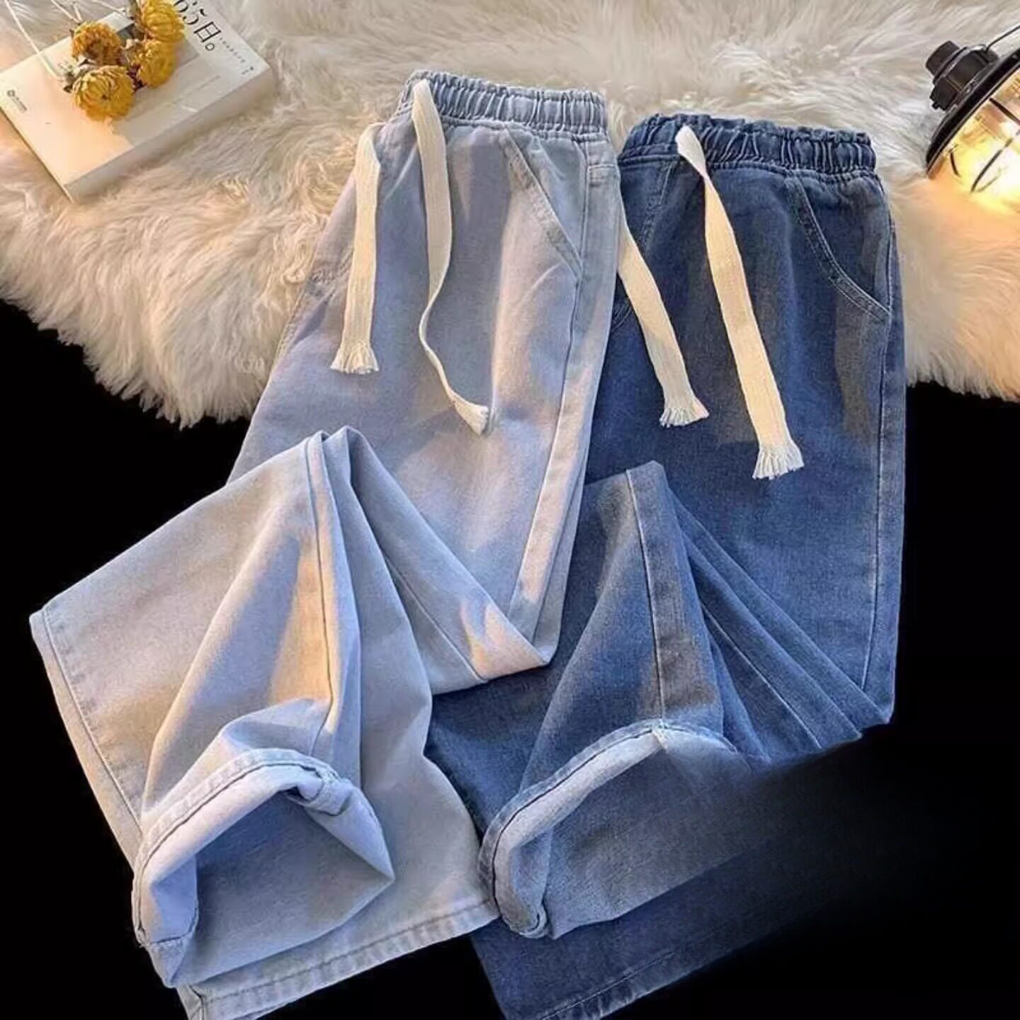 牛仔裤男款松紧腰直筒休闲长裤上班宽松耐磨耐脏干活穿的劳保裤子