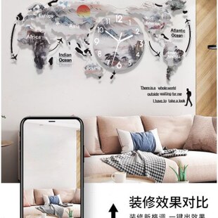 新中式世界地图挂钟墙面装饰挂件电视背景墙饰品现代轻奢静音钟