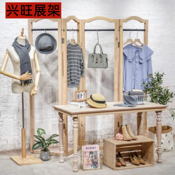 服装店展示架落地式中岛陈列架复古橱窗展示屏风折叠装饰架女装店