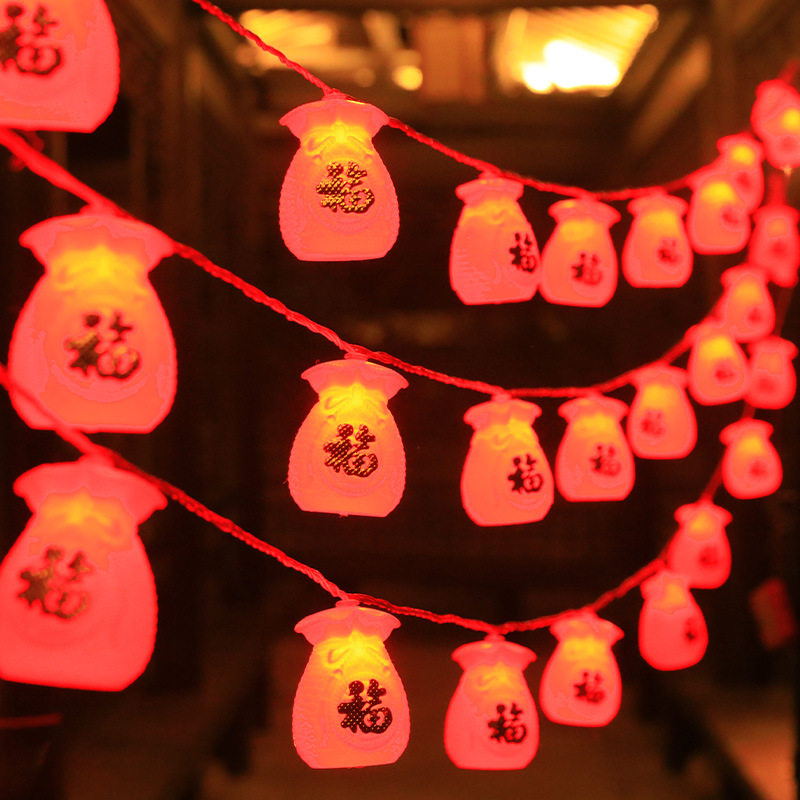 3D新款年led福袋流苏红灯笼灯串