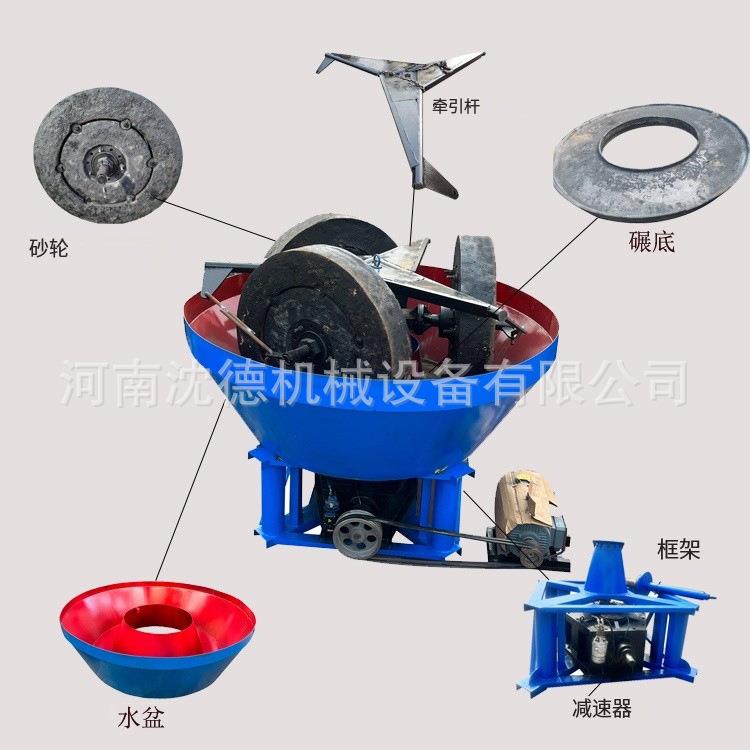 选矿湿碾机稀贵金属三轮式淘金研磨机矿用物料细磨机械性能稳定
