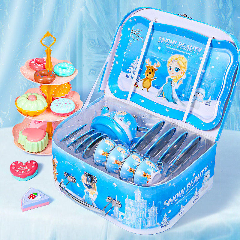 德国冰雪公主茶壶手提盒爱艾莎过家家下午茶壶玩具 3到6岁儿童益
