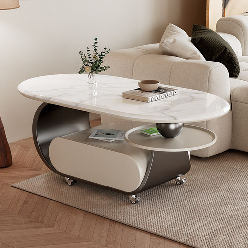 意式极简岩板茶几客厅小户型