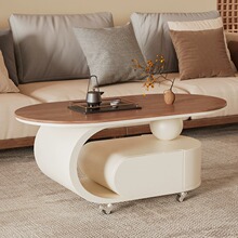 中古风可移动茶几奶油风侘寂创意网红椭圆形茶桌复古家用推车边几