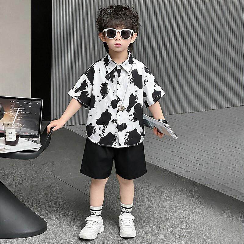 男童夏装套装港风宝宝夏季网红衬衫短袖2026新款儿童酷帅夏季童装