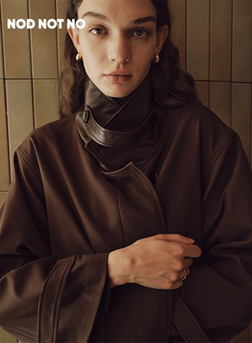 NOD NOT NO25秋冬新款皮质领口拼接极简廓系咖色风衣