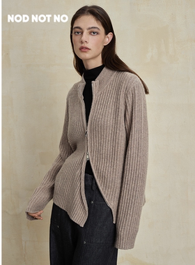 NOD NOT NO25秋季新款纯羊毛设计感弧形双开拉链长袖开衫外套