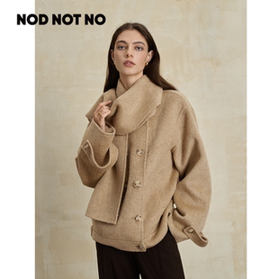 双面呢外套 NO茶驼色羊毛骆驼绒桑蚕丝牦牛绒围巾氛围短款 NOD NOT