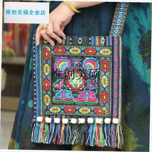 l特色云南民族风单肩斜挎包木珠绣花包穗J子儿童西藏布土布舞蹈包