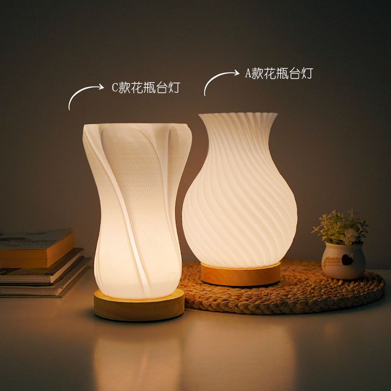 奶油风台灯高级感书房卧室睡眠床头灯氛围遥控小夜灯复古插花瓶灯