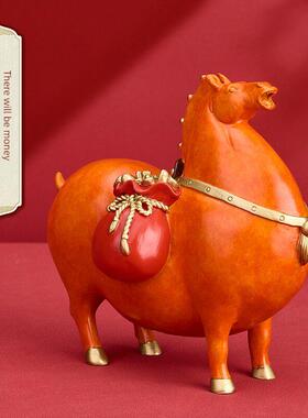 善吉来铜马摆件黄铜马上有钱家居玄关办公室桌面装饰乔迁开业赠礼