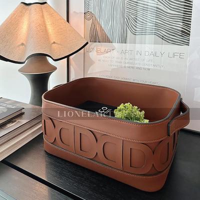 如是收纳筐马鞍皮雕刻猪鼻收纳系列高端私宅玄关客厅卧室衣柜收纳