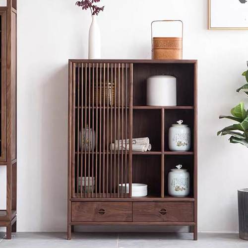 新中式实木餐边柜老榆木禅意茶叶柜落地边柜门厅玄关柜现代储物柜