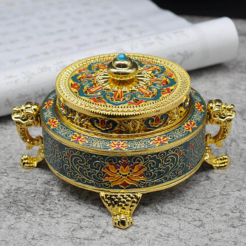 全金属景泰蓝珐琅藏式熏香炉家用室内檀香沉香薰盘香创意茶道摆件