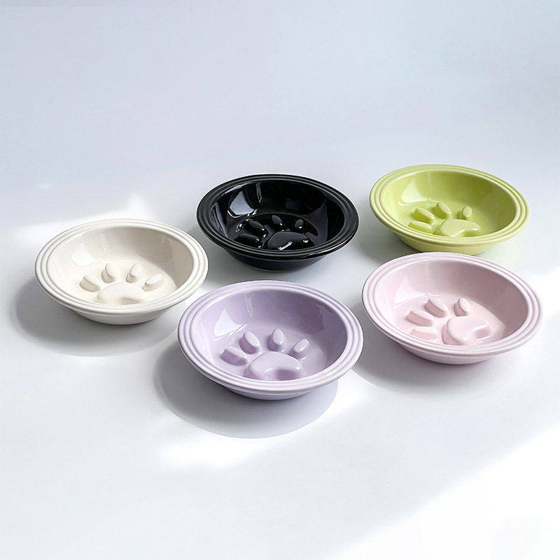 简约风条纹护边猫爪慢食盘颜值陶瓷宠物碗猫碗狗碗防打翻喝水碗,宠物/宠物食品及用品,宠物储粮桶,淘宝优惠券,粉丝福利购,淘宝优惠卷