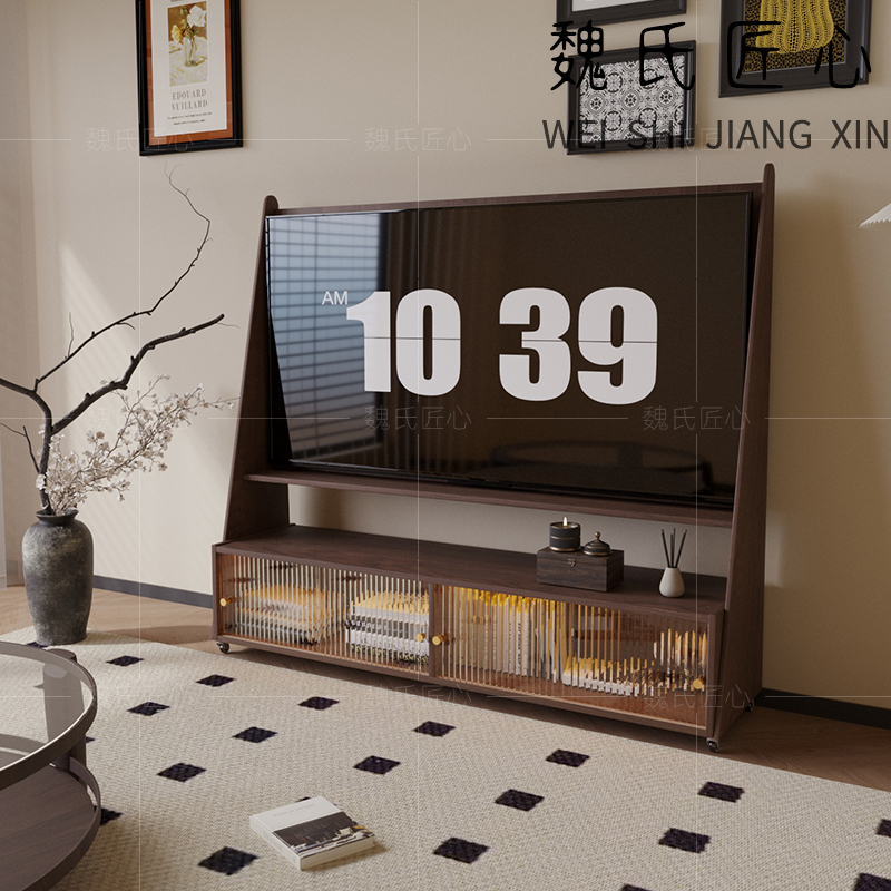 中古风实木移动电视柜客厅小户型