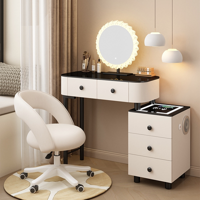 小户型实木智能梳妆台卧室60cm70cm现代简约奶油风斗柜一体化妆桌