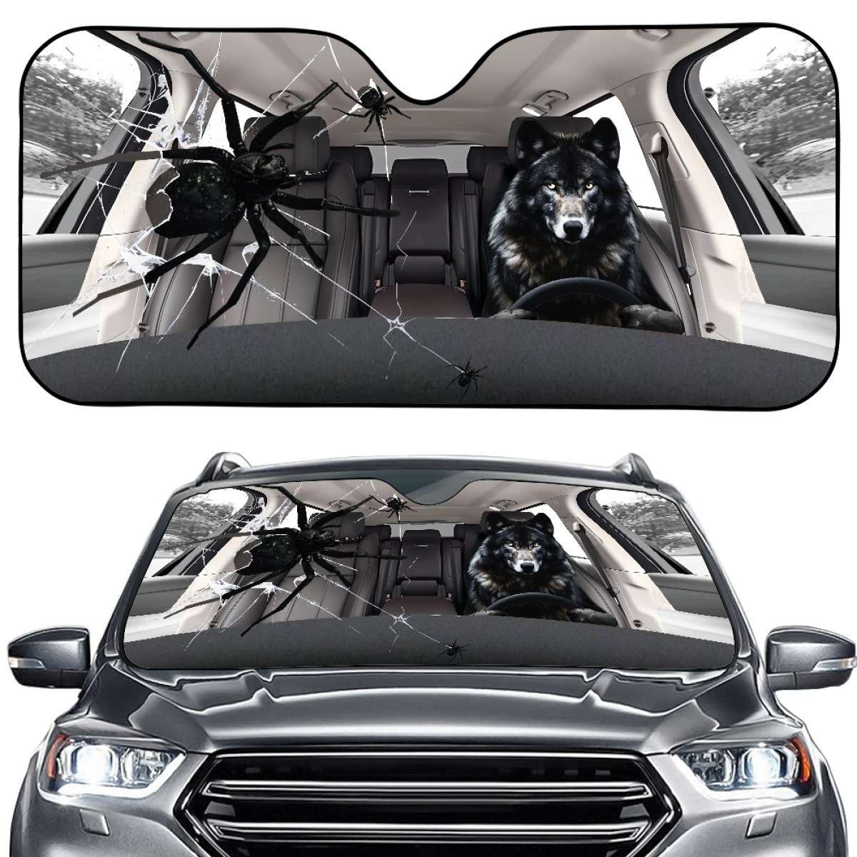 2024新款汽车遮阳板黑狼蜘蛛吸盘遮阳前挡玻璃薄款防晒隔热板代发