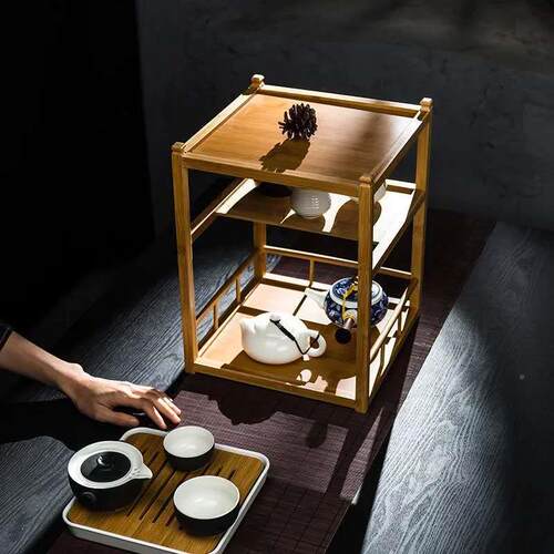 茶客厅摆件竹茶博架架子竹制置家物架书房茶桌道收纳架居装茶饰柜