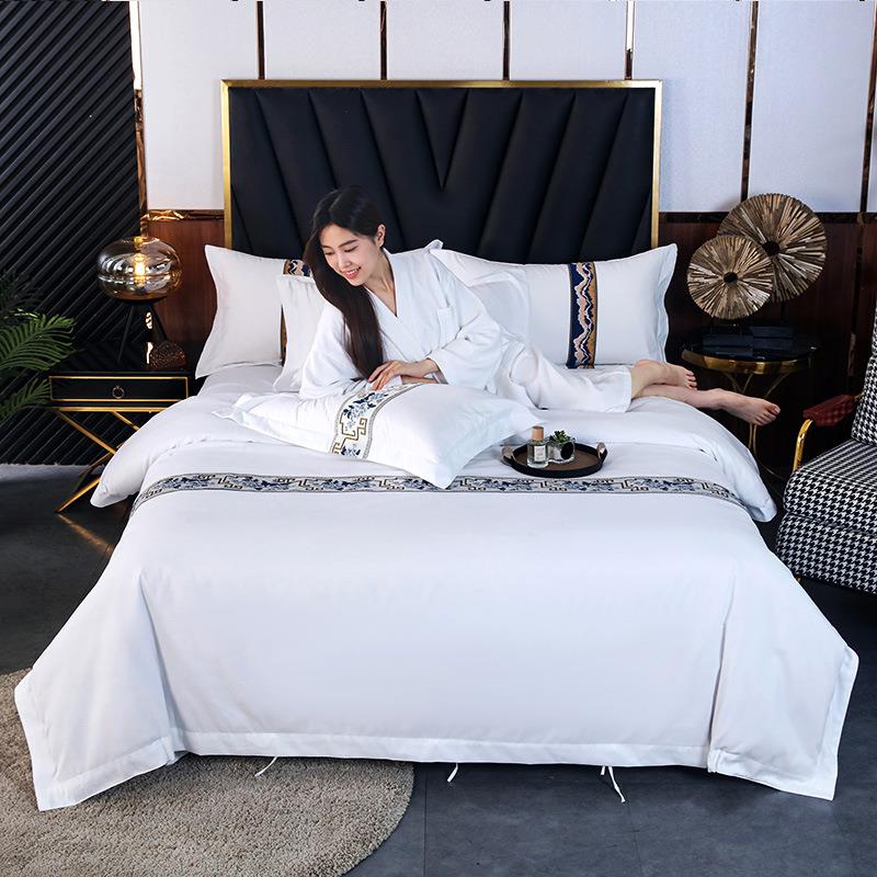 酒店布草色民宿宾馆四件套被HUAP-织套床单双通人被床罩床上用品