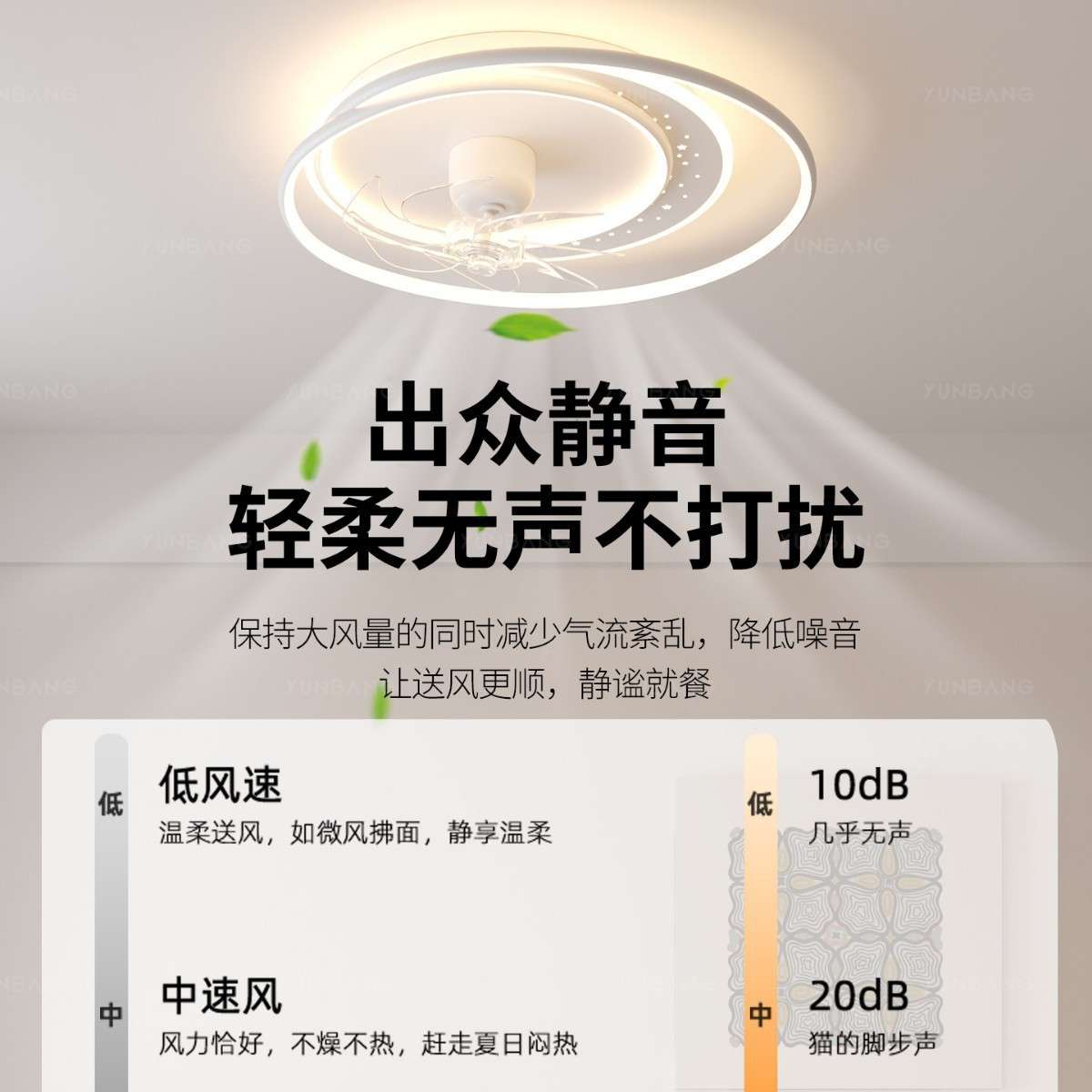 卧室风灯2026智新款电房间吸顶灯带风扇静音摇头无品牌/能语音主卧扇扇灯图片
