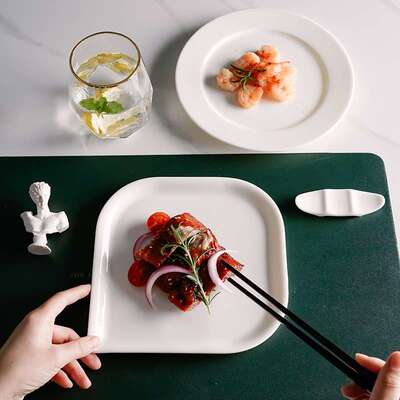 德店化脂瓷白瓷盘早餐西餐盘点心小菜盘羊玉酒FEA家用即位分餐平
