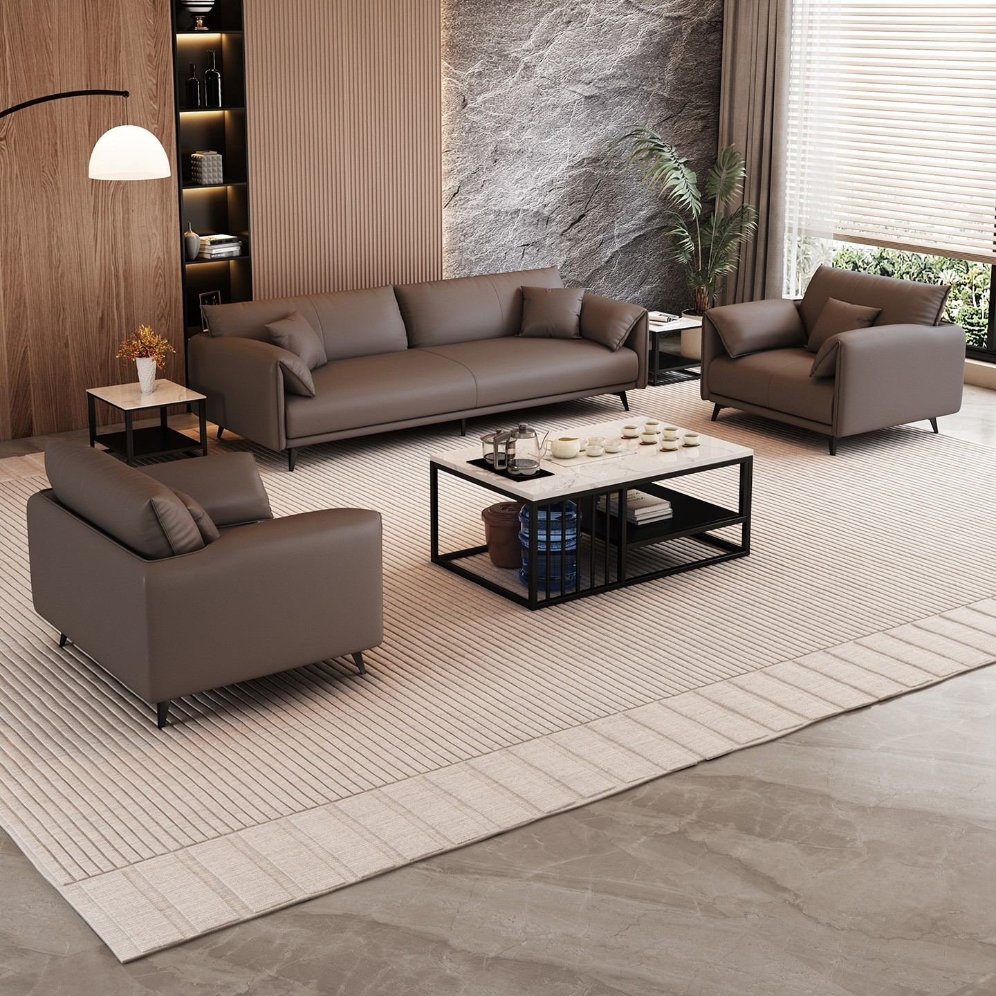 猫爪皮办公室沙发简约商务