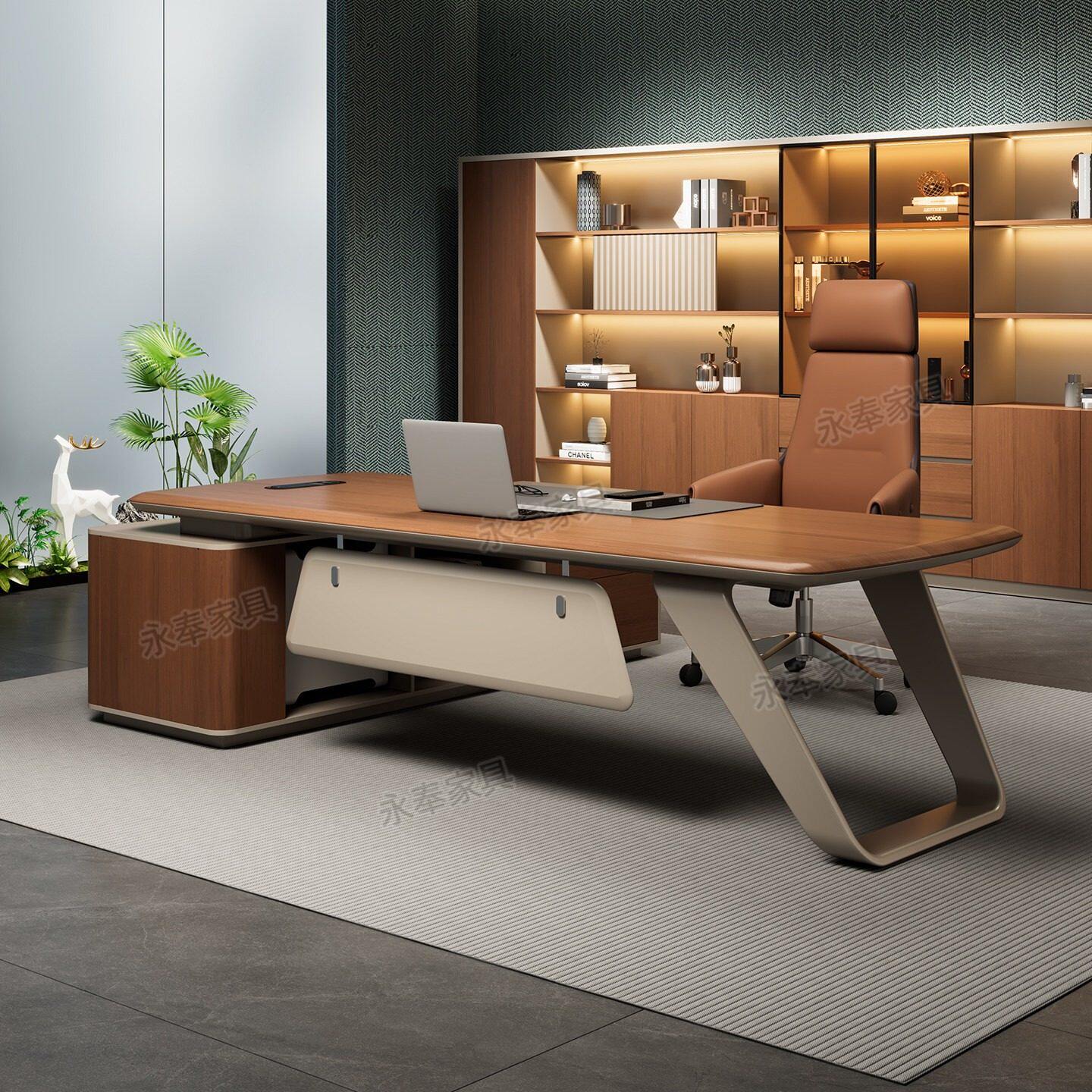 老板办公桌简约现代领导大班台总裁桌董事长办公室轻奢办公桌椅组