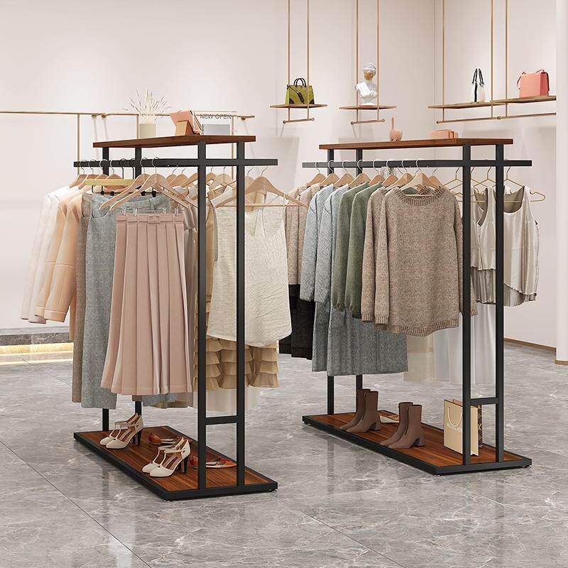服装店展示架落地式店铺双排衣架中岛展示台裤子收纳中间挂衣架子