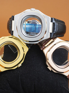 41MM鹦鹉螺表壳真皮表带蓝宝石镜面透明底盖适用NH35/NH36机芯