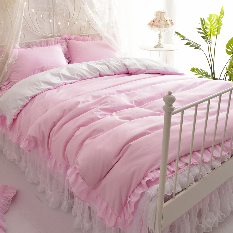 极速韩式全棉公主风床裙床罩式蕾w丝四件套 1.5/1.8m纯棉磨毛床上