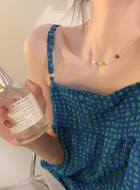 极速彩色水晶串珠项链爱心锁骨z链ins潮轻奢小众设计感甜酷风颈链