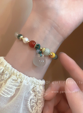 极速新中b式和田玉莲蓬盘玩手串女复古民族风天然淡水珍珠玛瑙串