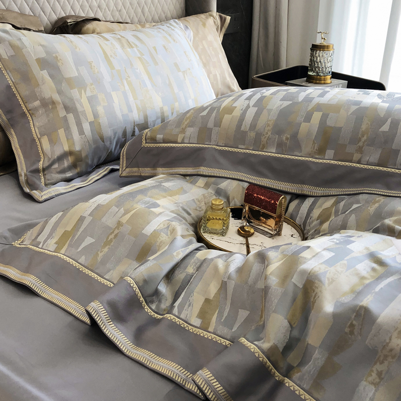 极速高端轻奢80支色织提花四件x套全棉纯棉刺绣被套酒店风1.8m床