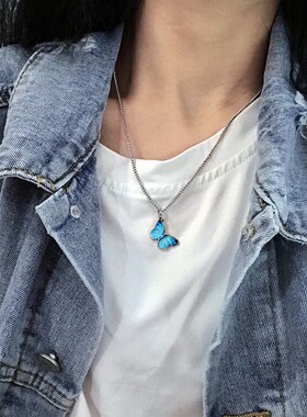 极速FRADO 钛钢不掉色蝴蝶项链女款轻奢小众潮百搭锁T骨配饰2022