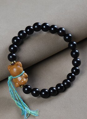 极速檀香木d无脸熊佛珠手串编织手链檀香女文艺民族风情侣饰品礼