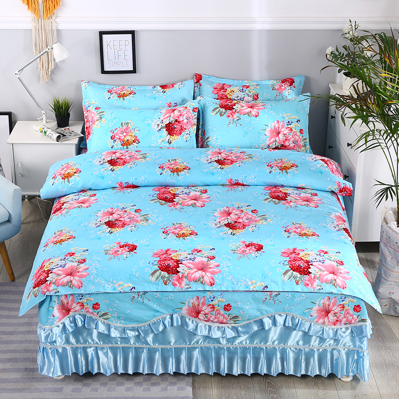 极速网红磨毛四件套被套牀罩公主B风牀裙四件套双人婚庆牀上用品