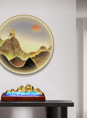 极速金山银山摆件贴金水晶千里江山图招财摆件办公U室客厅玄关工