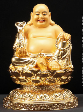 极速台湾鎏金g纯铜弥勒佛像大肚佛笑佛家用招财布袋弥勒佛像摆件