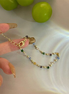 极速夏季彩色水晶串珠招财手链女小众设G计感2022年新款潮手饰花