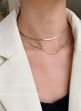 极速银色双层蛇骨项链女锁骨链夏2021年新款P轻奢小众简约百搭颈