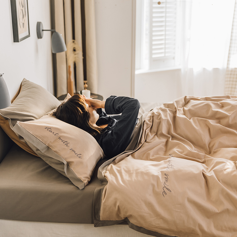 极速梦马优质全棉撞色款三四件套 纯色简约北欧双R人1.8m床笠床品