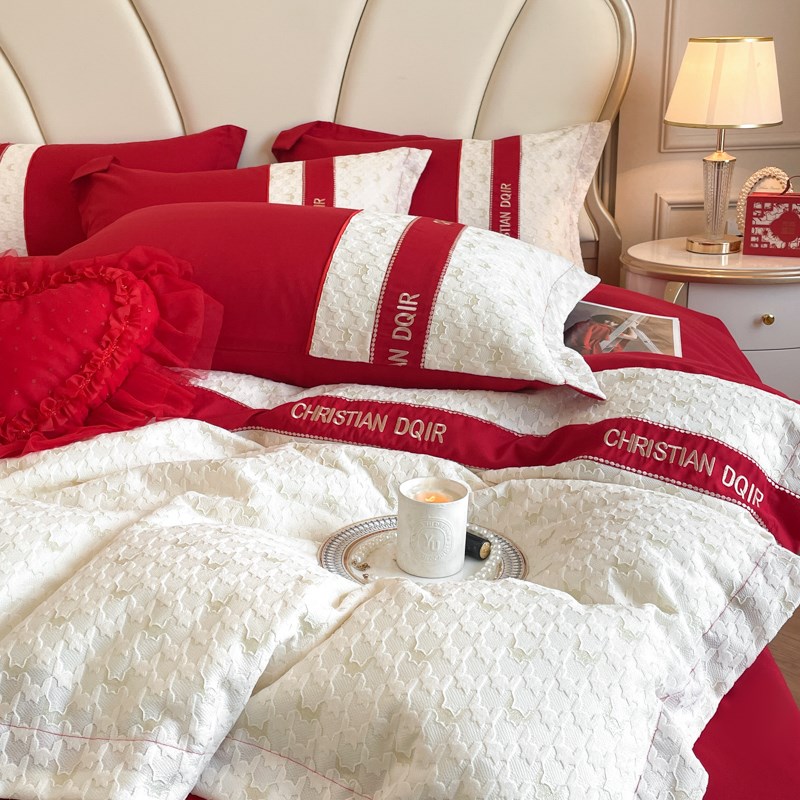 极速简约时尚e婚庆四件套大红色床单被套纯棉全棉结婚床上用品婚