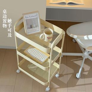 收纳小推车家用置物架可移动储物收纳架零食客厅卧室碳钢带滑轮