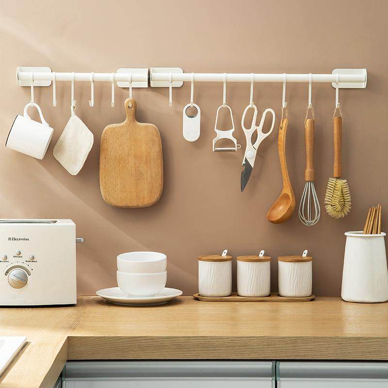 厨房壁挂置物架免打孔无痕带挂钩收纳架厨房收纳免钉壁挂杆