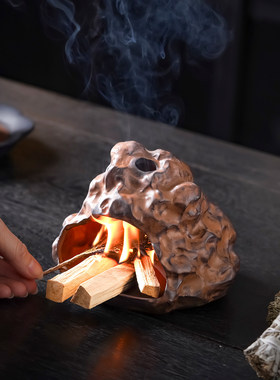 手作陶瓷秘鲁圣木小壁炉雪松鼠尾草燃熏炉托盘艾草熏香炉扩香器