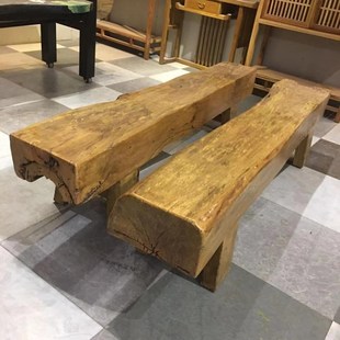 原生态户外家具原木长条凳风化房梁木板凳公园长椅简约田园休闲凳