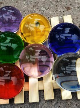 纯手工彩色水晶球道具人造蓝色粉红色紫色玻璃光球柜台装饰摆件