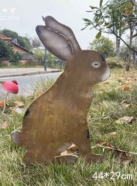 孤品集合-铁艺做旧卡通动物花插片花园杂货庭院草坪装饰摆件