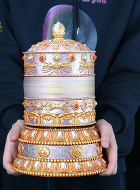 电动转轮西藏家用桌面摆件转金轮转金筒藏式插电转筒树脂转金桶